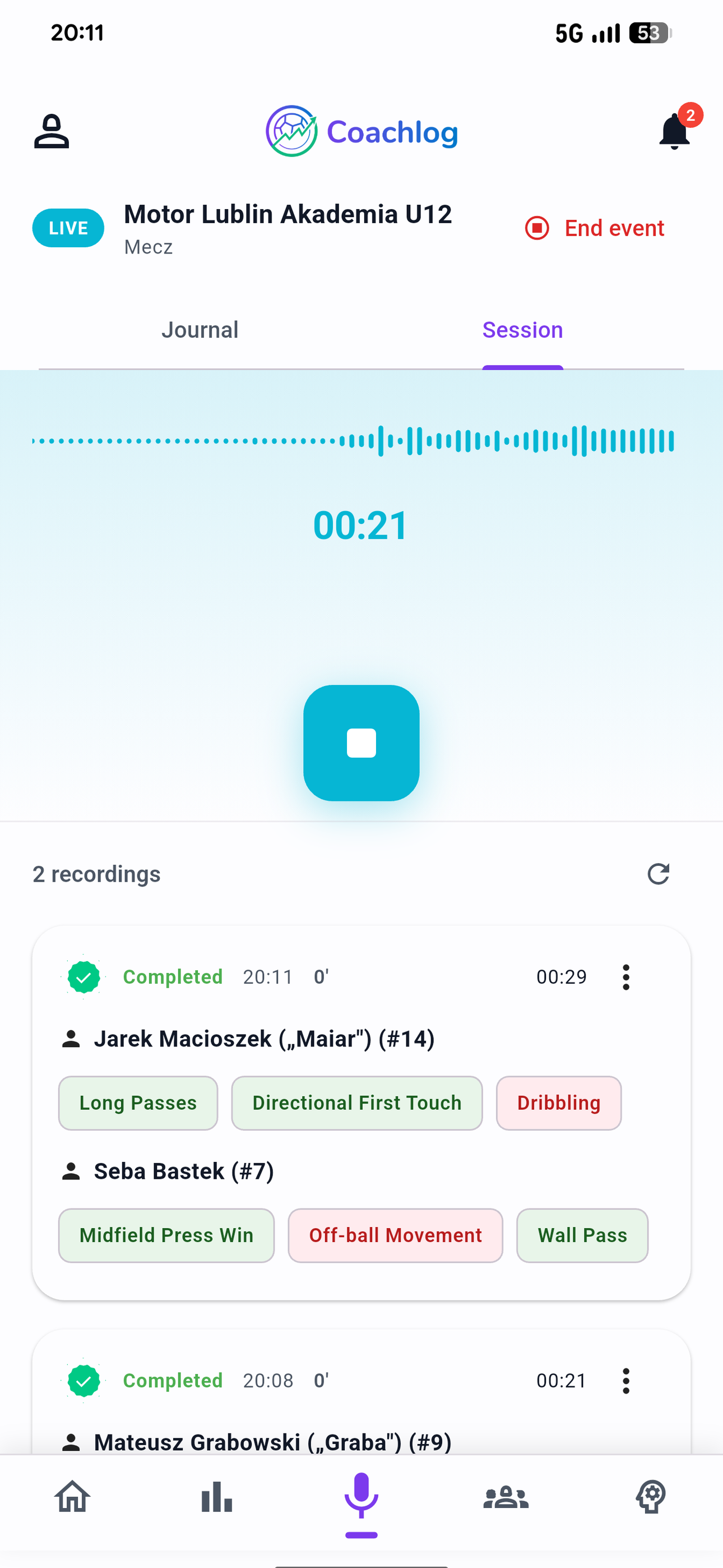 Coachlog App - Voice Recording